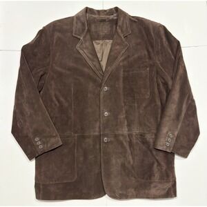 Roundtree & Yorke Mens Long Brown Suede Leather Jacket Coat Trench Size XXL City